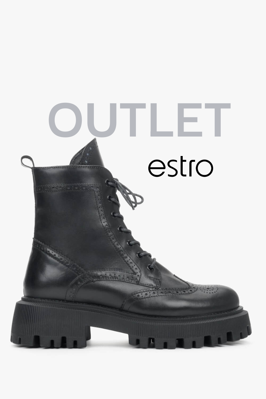 Czarne sznurowane botki damskie z włoskiej skóry naturalnej Estro OUTLET.