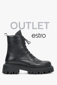 Czarne sznurowane botki damskie z włoskiej skóry naturalnej Estro OUTLET.