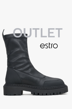 Czarne wsuwane botki damskie z elastyczną cholewką z włoskiej skóry naturalnej Estro OUTLET.