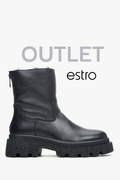 Czarne botki damskie na zimę ze skóry naturalnej Estro OUTLET.