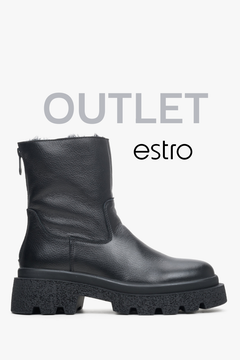 Czarne botki damskie na zimę ze skóry naturalnej Estro OUTLET.