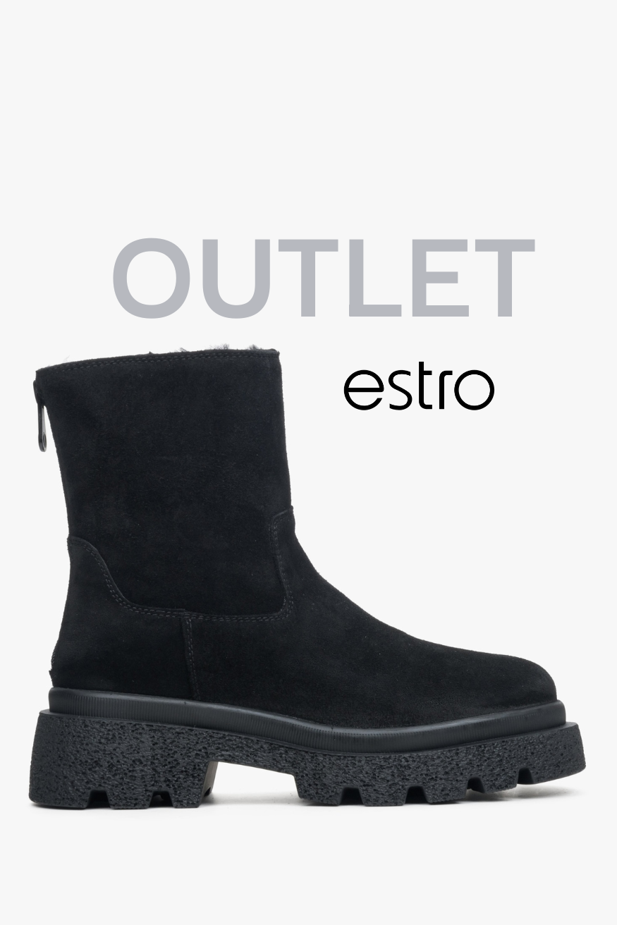Czarne botki damskie na zimę z weluru naturalnego Estro OUTLET.