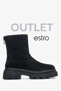 Czarne botki damskie na zimę z weluru naturalnego Estro OUTLET.