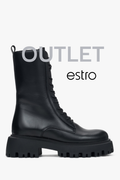 Czarne podwyższane botki damskie z włoskiej skóry naturalnej Premium Estro OUTLET.
