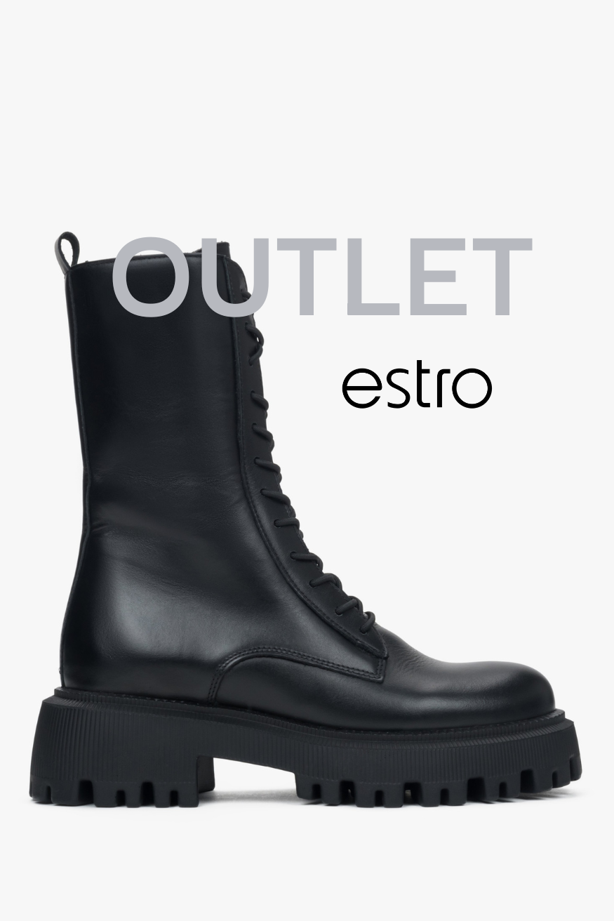 Czarne podwyższane botki damskie z włoskiej skóry naturalnej Premium Estro OUTLET.