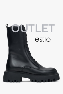 Czarne podwyższane botki damskie z włoskiej skóry naturalnej Premium Estro OUTLET.