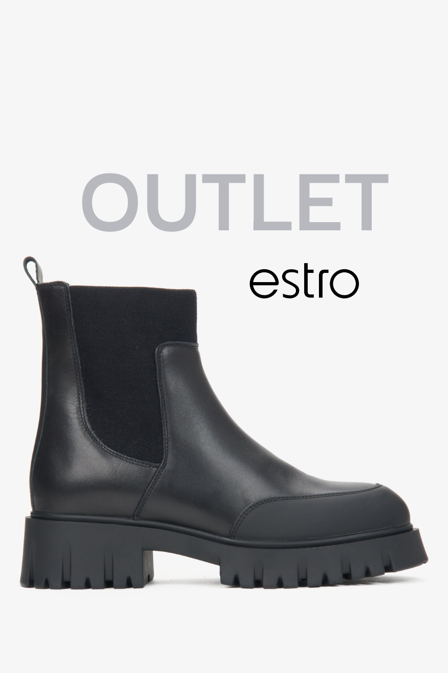 Czarne skórzane sztyblety damskie na zimę z elastyczną cholewą Estro OUTLET