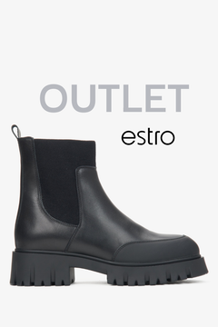 Czarne skórzane sztyblety damskie na zimę z elastyczną cholewą Estro OUTLET