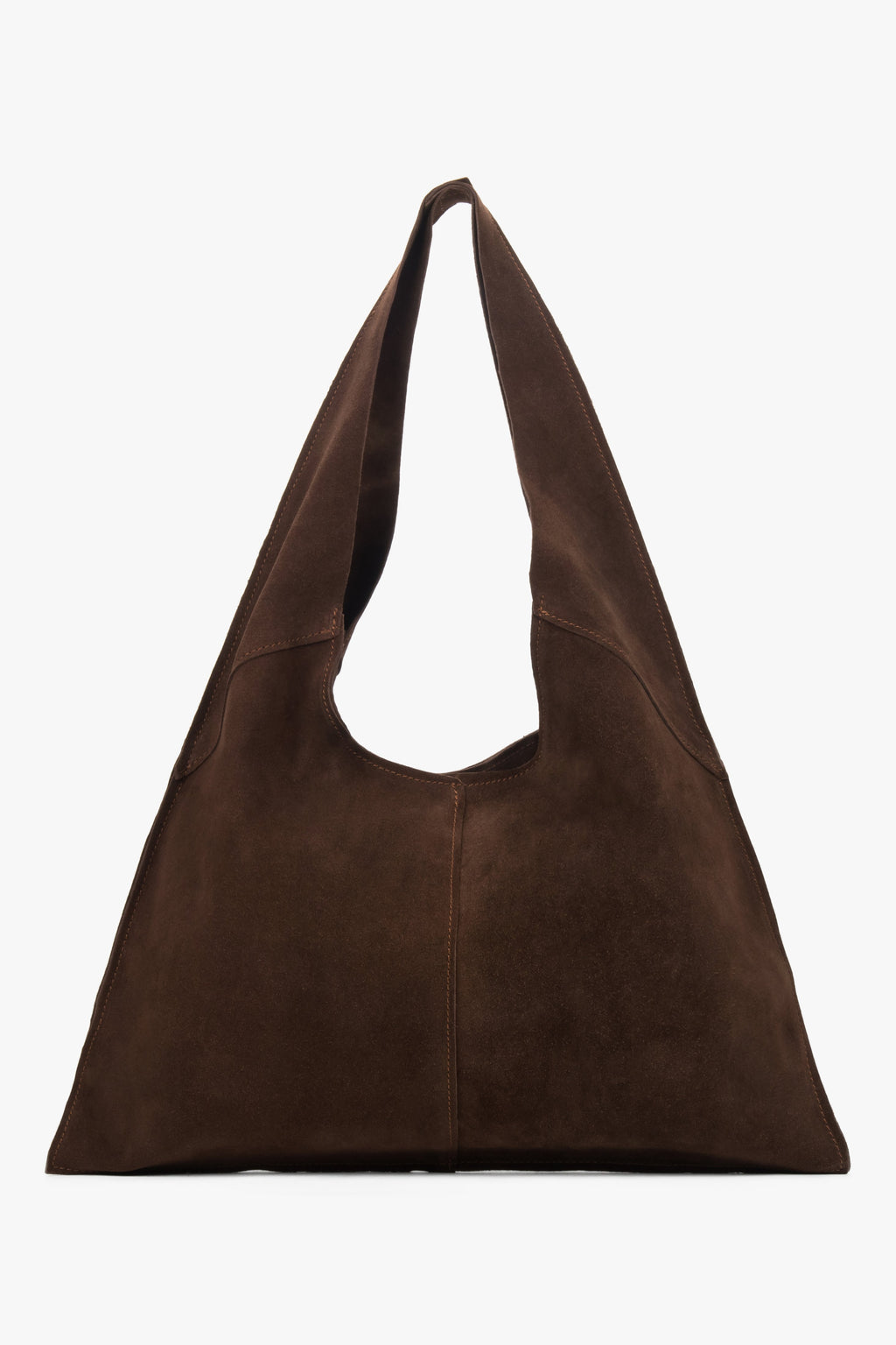 Brązowa torebka damska typu hobo z włoskiego weluru naturalnego Premium Estro ER00118648.