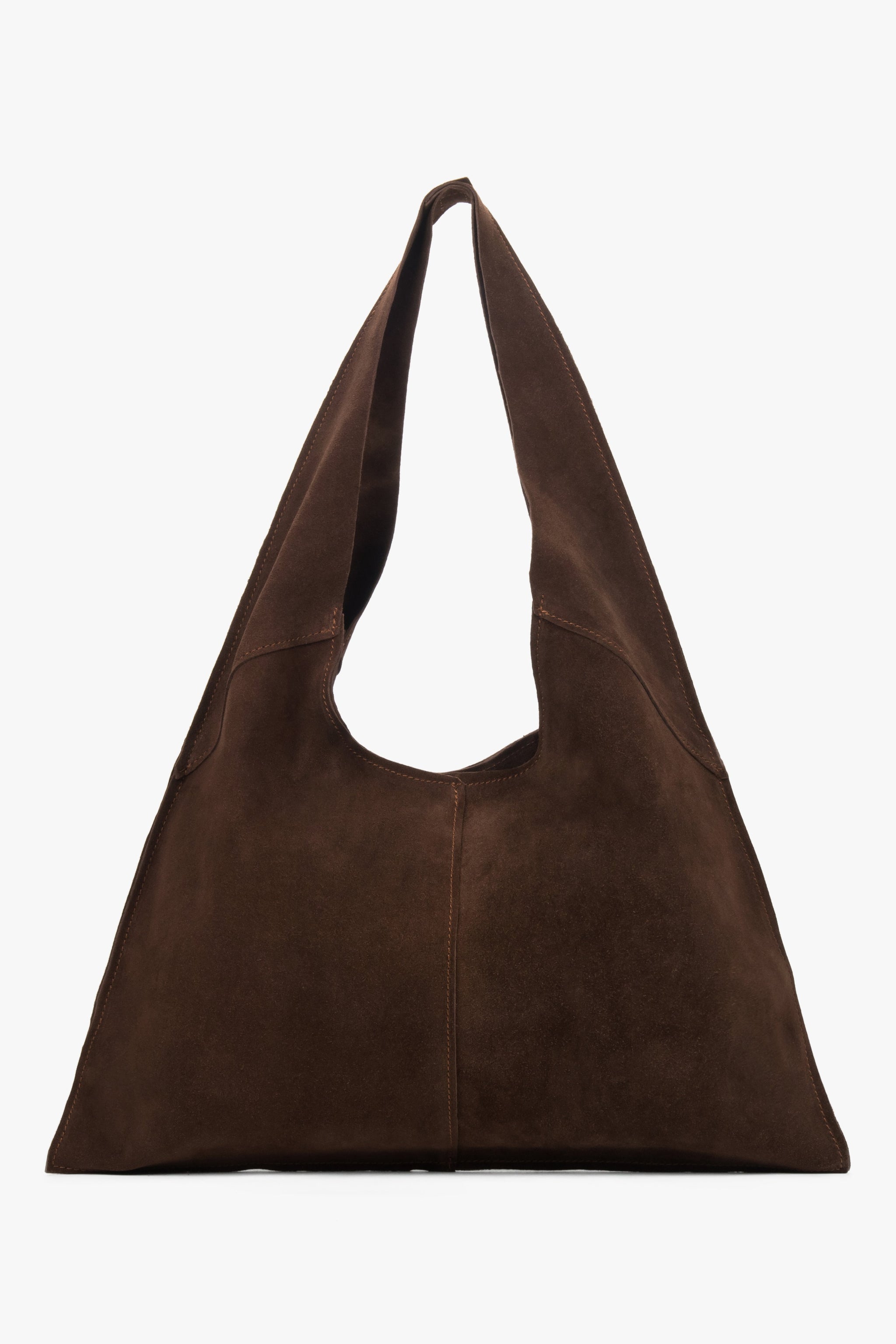 Brązowa torebka damska typu hobo z włoskiego weluru naturalnego Premium Estro ER00118648.