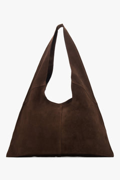Brązowa torebka damska typu hobo z włoskiego weluru naturalnego Premium Estro ER00118648.