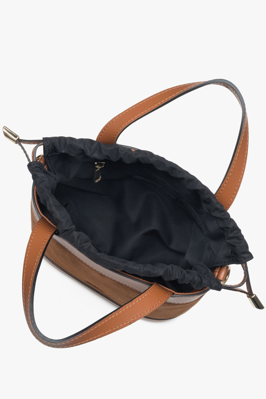 Kuferek damski z naturalnego włoskiego weluru i skóry – brązowy, Estro.