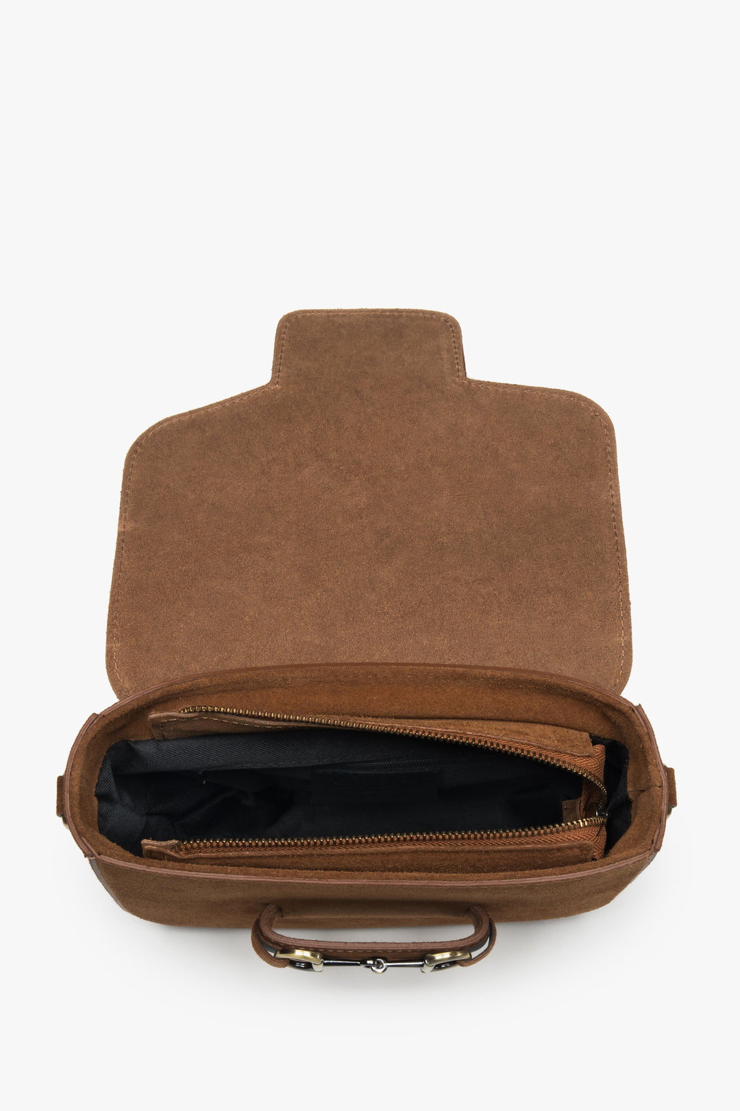 Damska brązowa torebka na ramię typu podkowa z włoskiego weluru naturalnego Premium Estro.