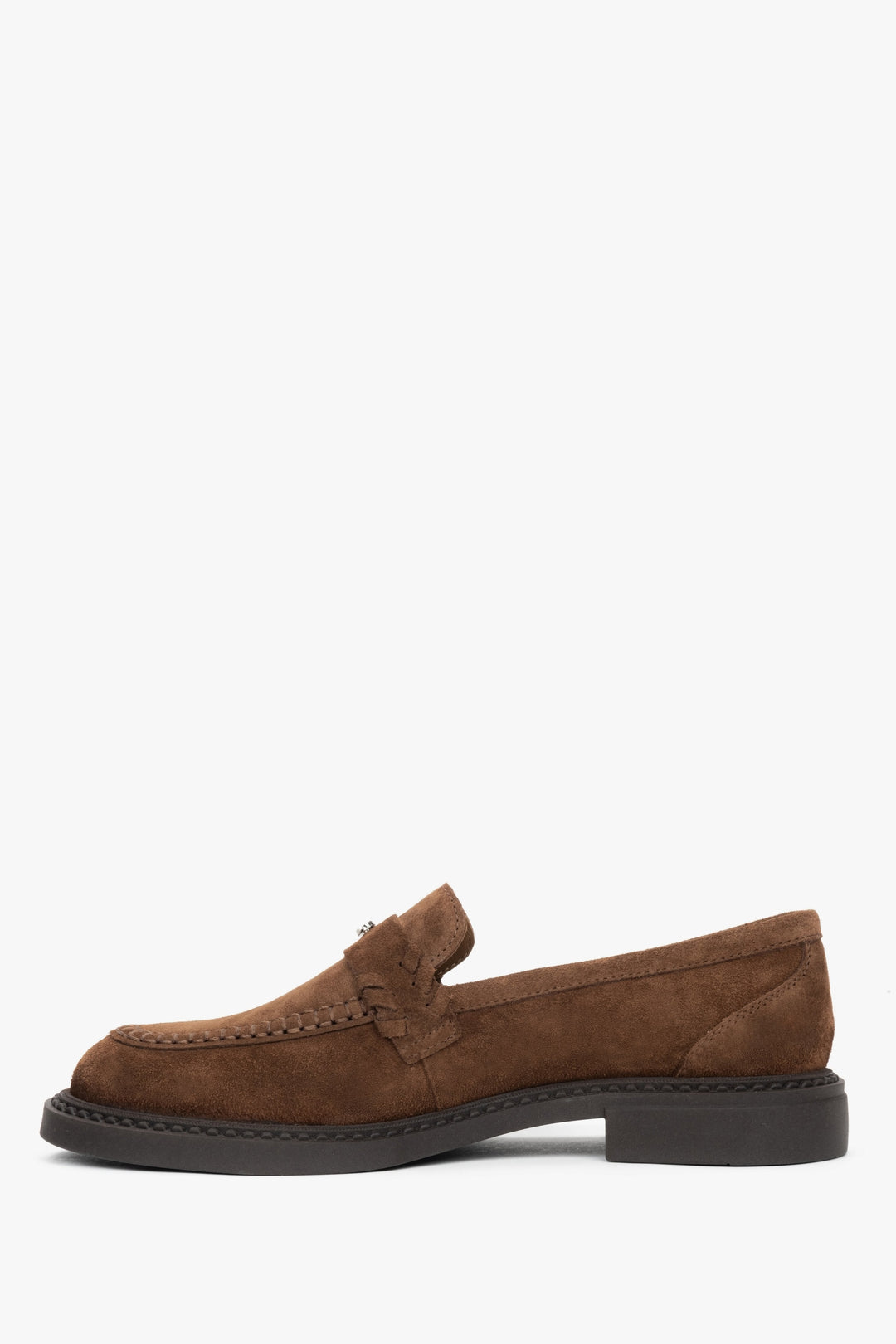 Damskie brązowe loafersy typu Penny z włoskiego weluru naturalnego Premium Estro.