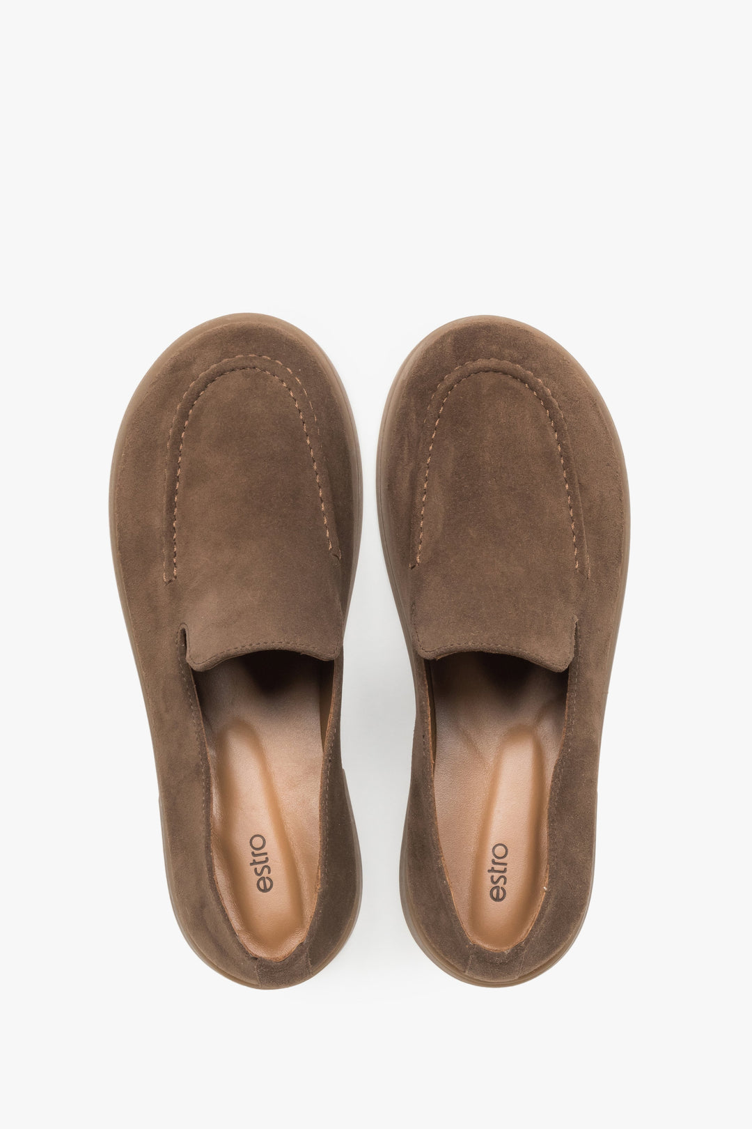 Brązowe mokasyny damskie typu barefoot z włoskiego weluru naturalnego Premium Estro ER00119353.