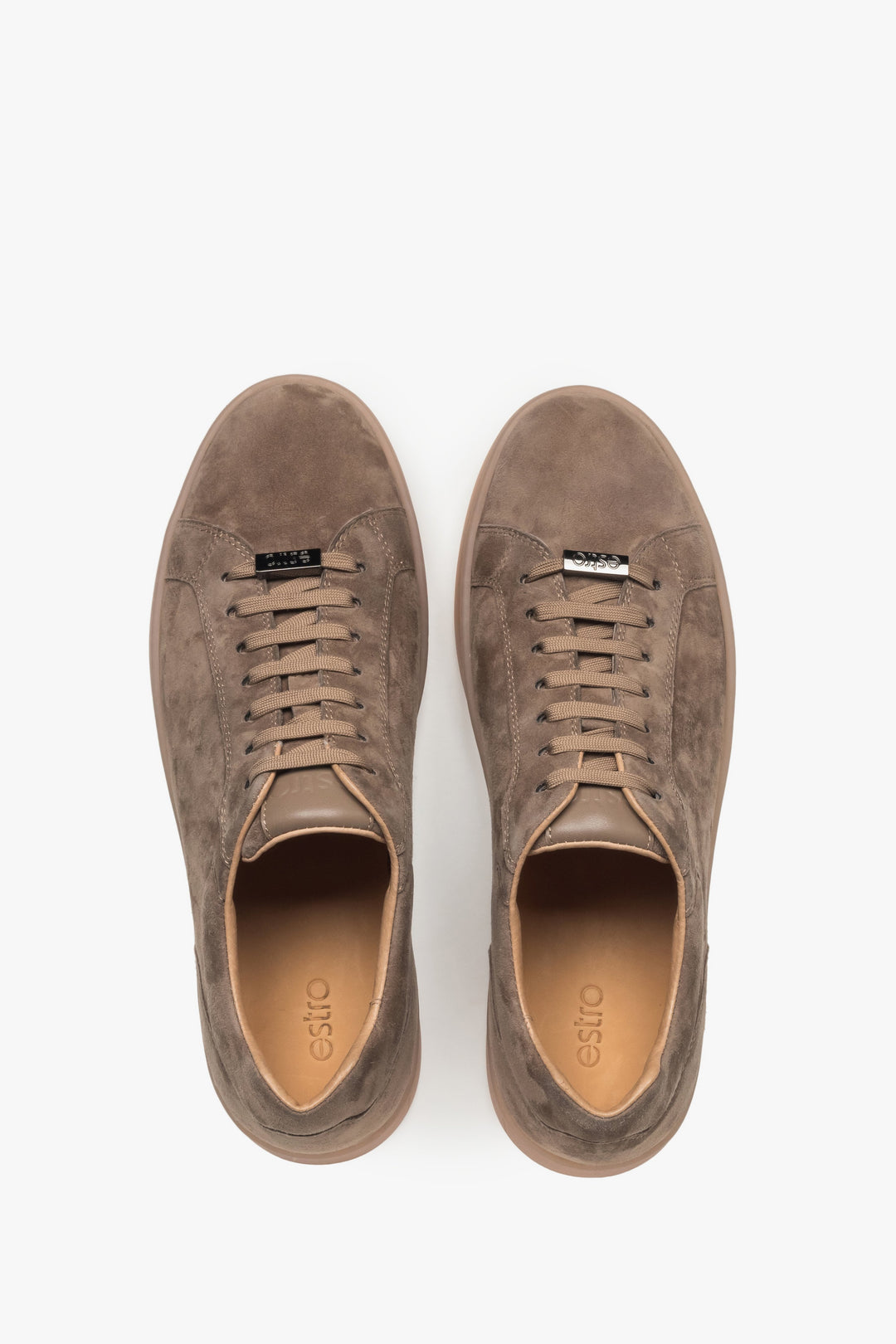 Trampki męskie, brązowe, z weluru naturalnego, na miękkiej podeszwie, Estro.
