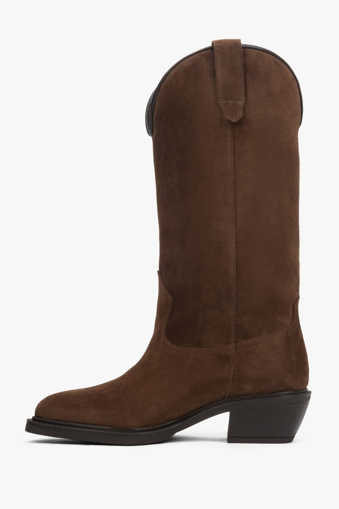 Kowbojki damskie Estro, brązowe, wysokie, z włoskiego weluru naturalnego Premium.