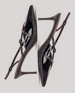 Burgundowe czółenka damskie typu slingback z lakierowanej skóry naturalnej Estro ER00119042.