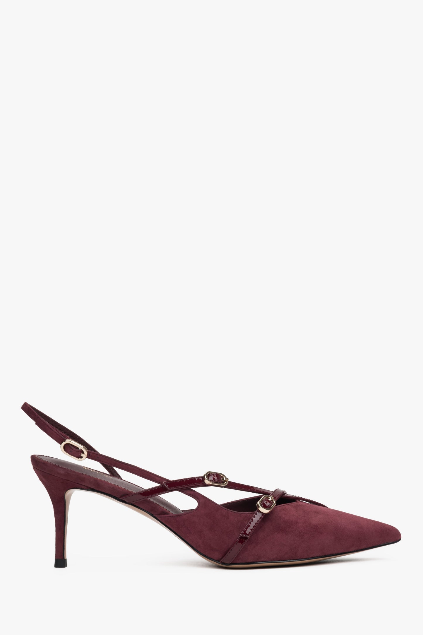 Burgundowe czółenka damskie typu slingback z miękkiego weluru Estro ER00117221.