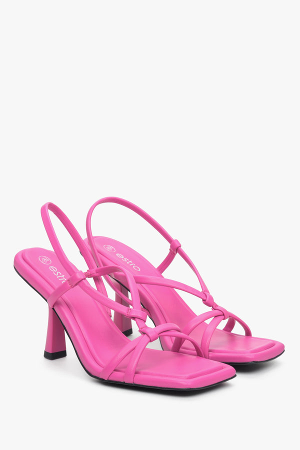 Skórzane sandały damskie na wysokim obcasie Estro, kolor różowy.