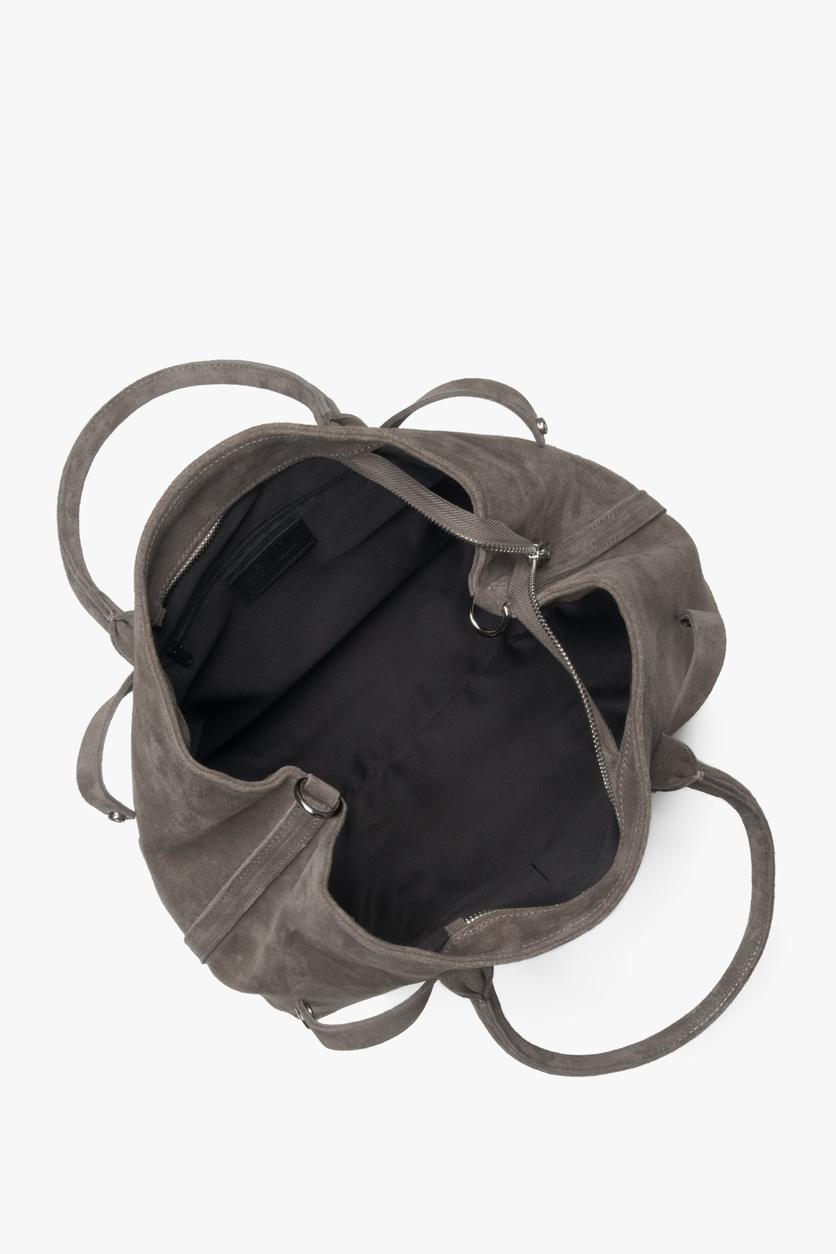 Torebka damska na ramię typu tote, ciemnobeżowa, z włoskiego weluru naturalnego Premium, Estro ER00118153.