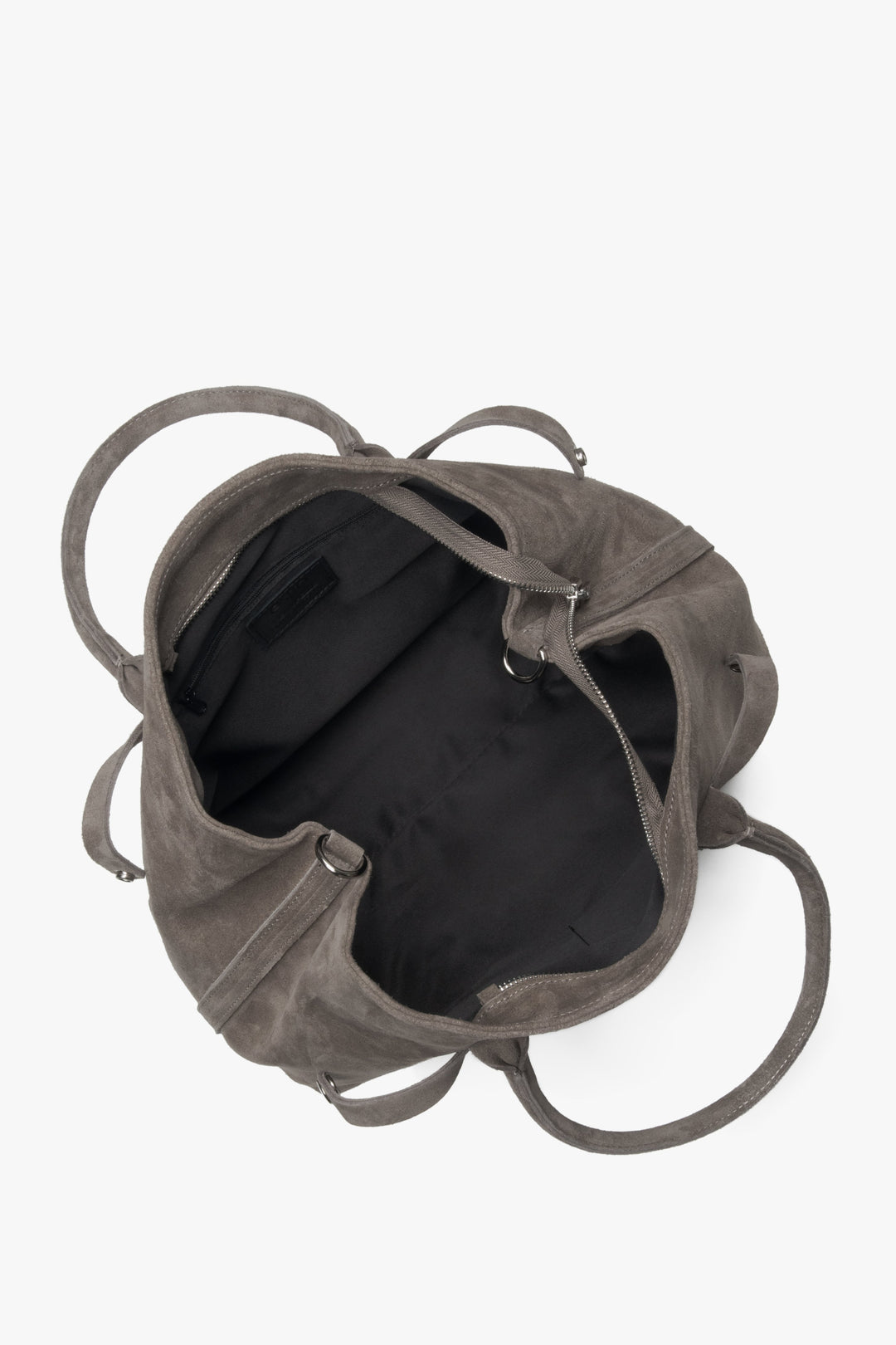 Torebka damska na ramię typu tote, ciemnobeżowa, z włoskiego weluru naturalnego Premium, Estro ER00118153.
