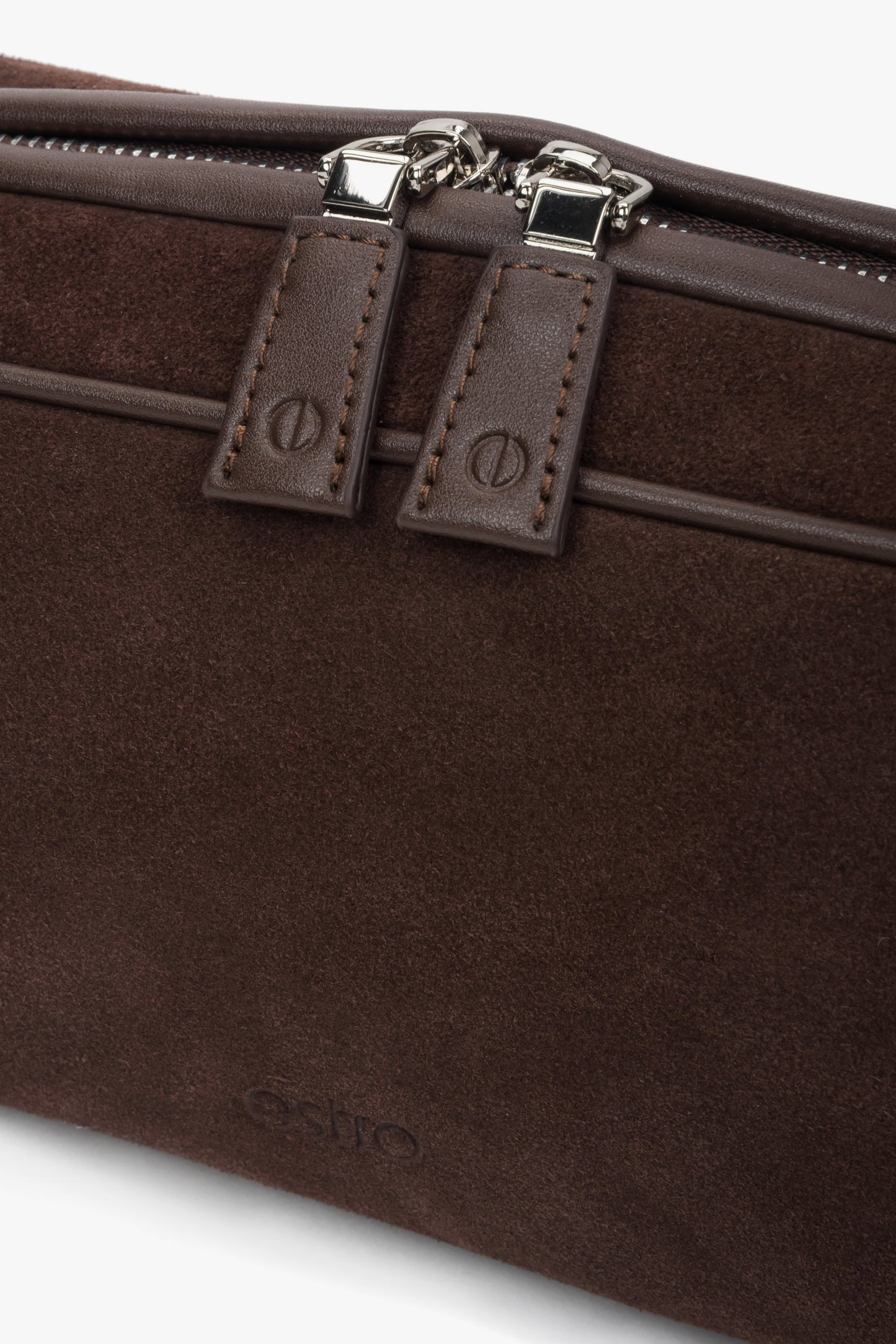 Ciemnobrązowa, elegancka torebka damska na ramię z weluru naturalnego, Estro.