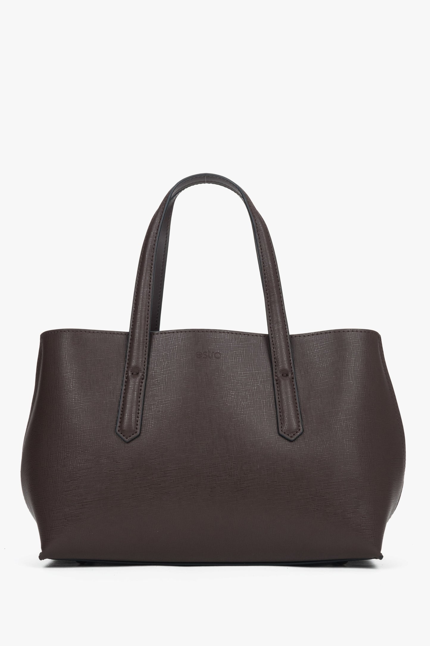 Ciemnobrązowe elegancka torebka damska typu tote ze skóry naturalnej Estro ER00118995.