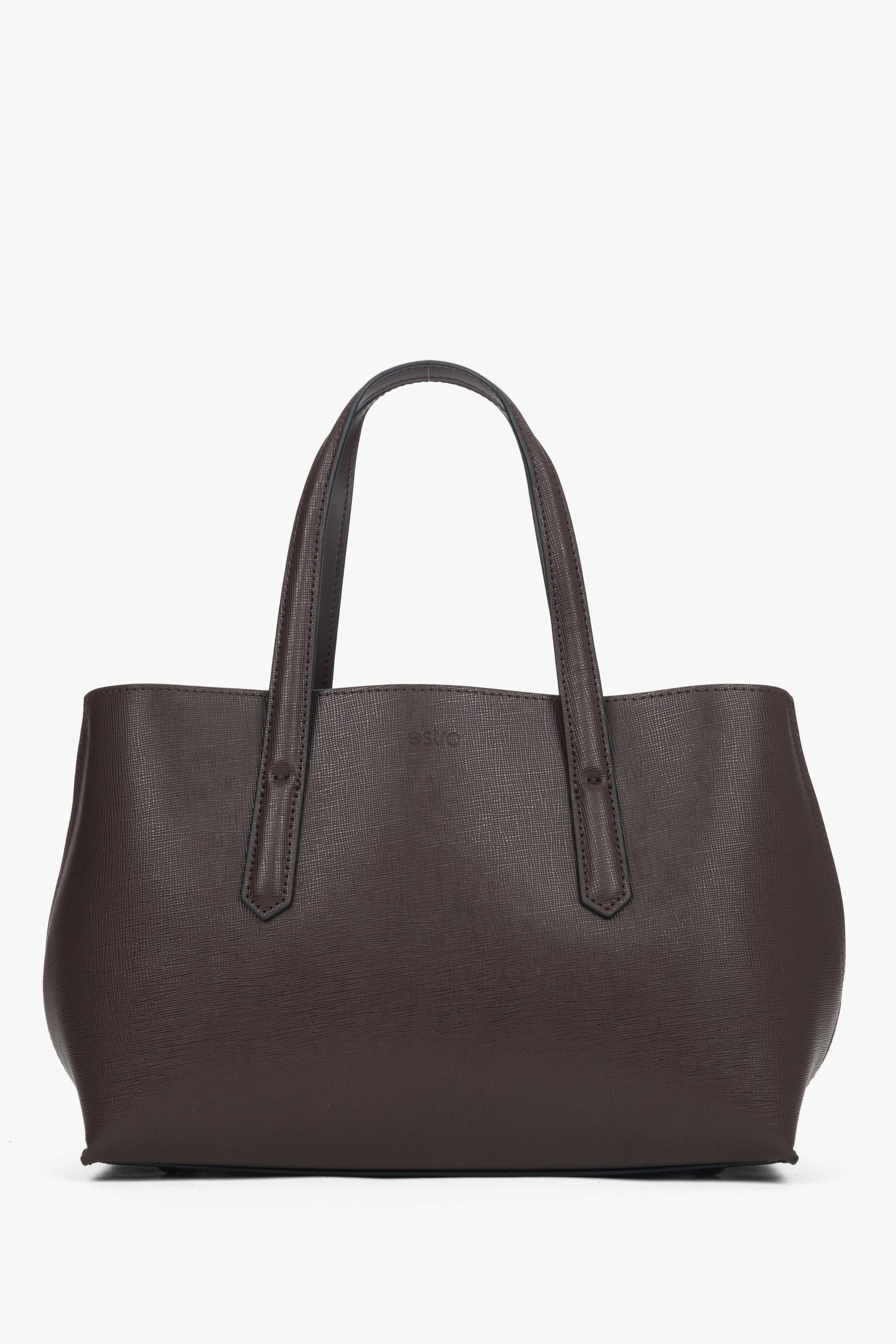 Ciemnobrązowe elegancka torebka damska typu tote ze skóry naturalnej Estro ER00118995.