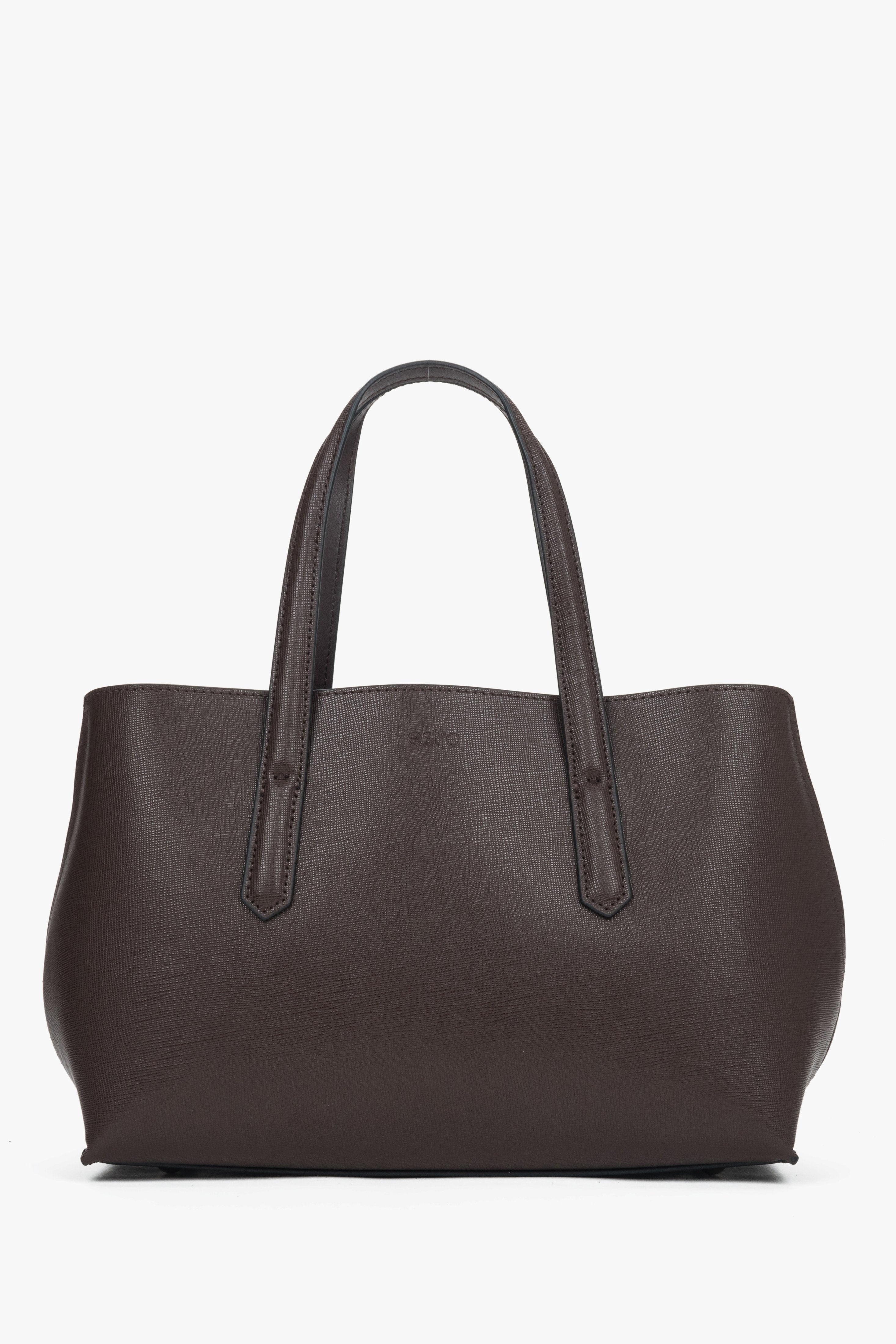 Ciemnobrązowe elegancka torebka damska typu tote ze skóry naturalnej Estro ER00118995.