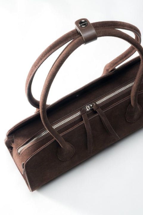 Torebka damska na ramię, kompaktowa, ciemnobrązowa, z weluru naturalnego, Estro.