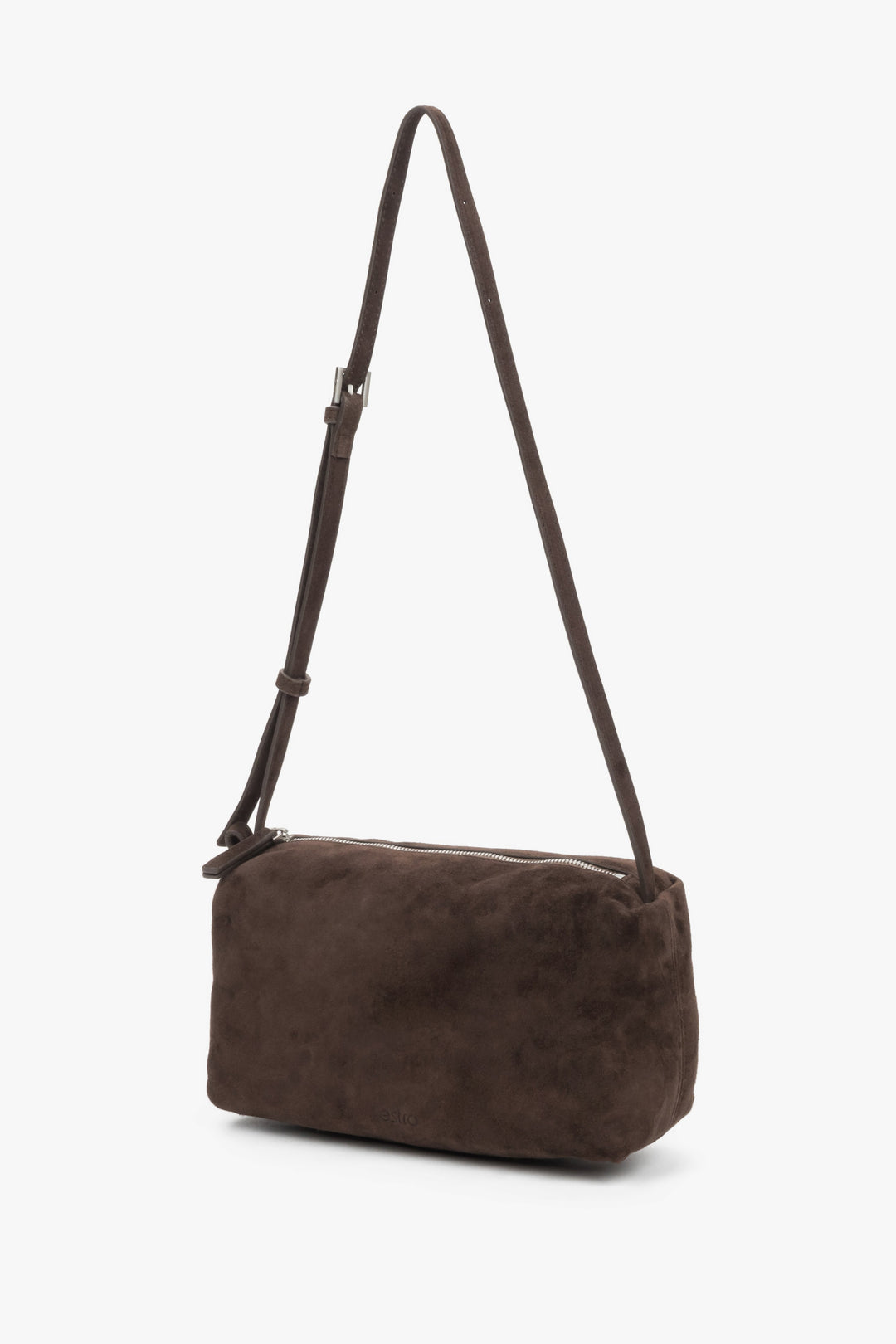 Damska ciemnobrązowa listonoszka z miękkiego weluru naturalnego Estro.