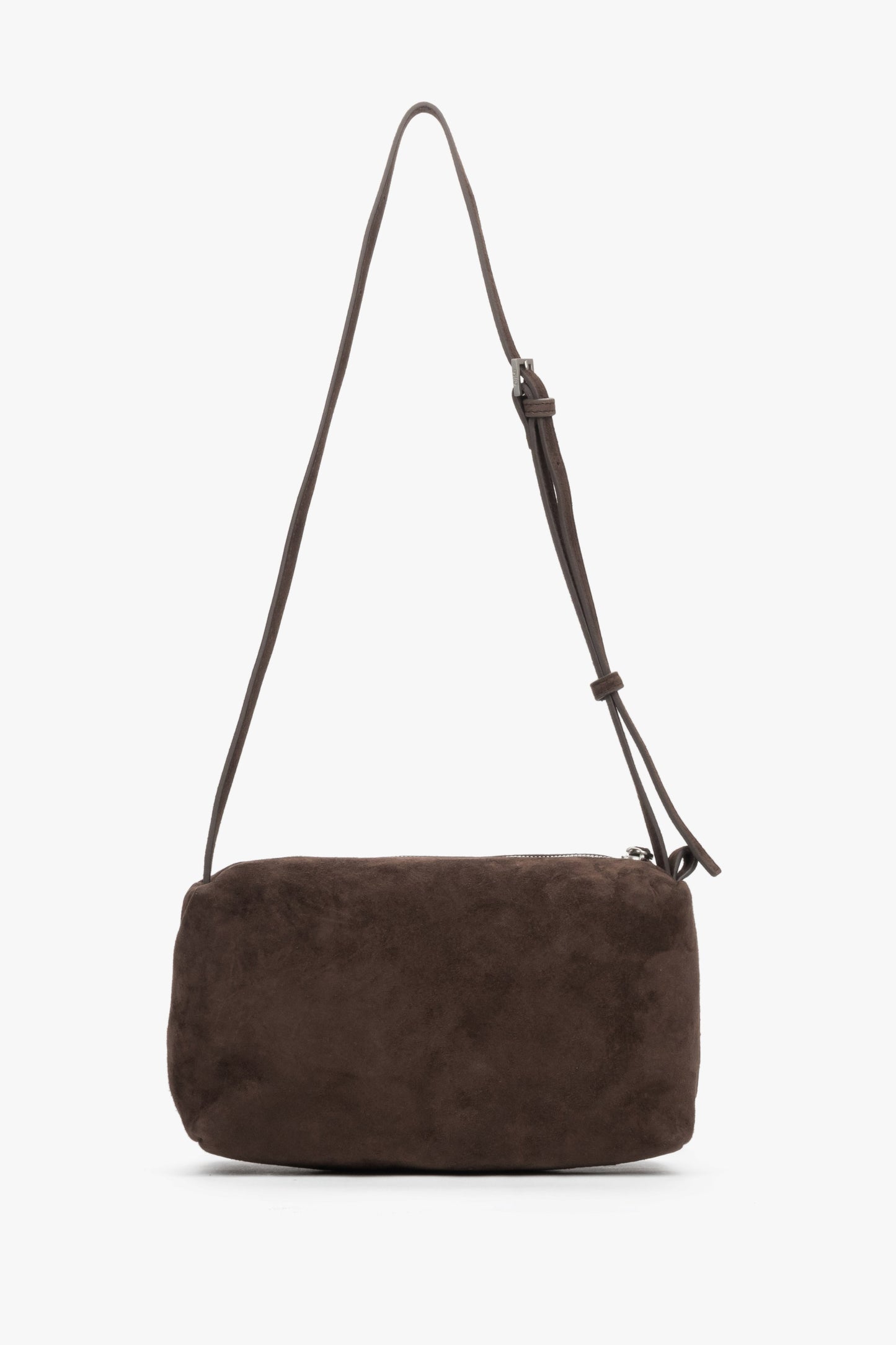 Ciemnobrązowa listonoszka damska Estro, z miękkiego weluru naturalnego.