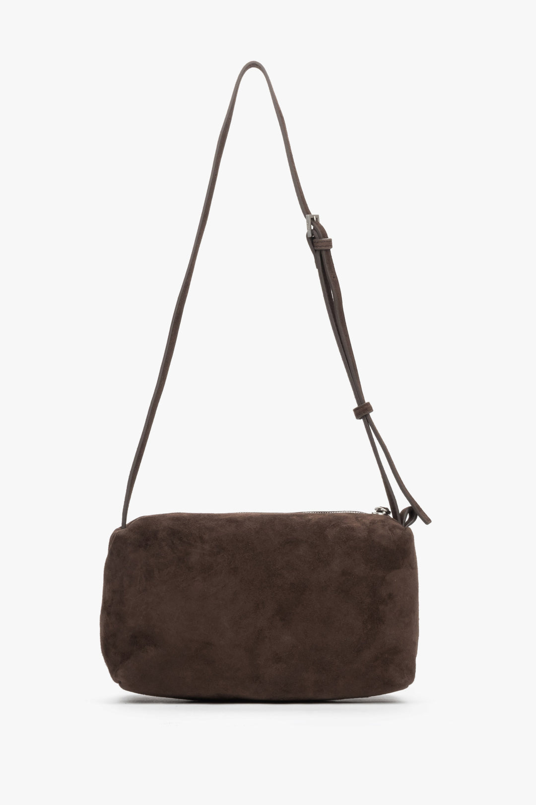 Ciemnobrązowa listonoszka damska Estro, z miękkiego weluru naturalnego.