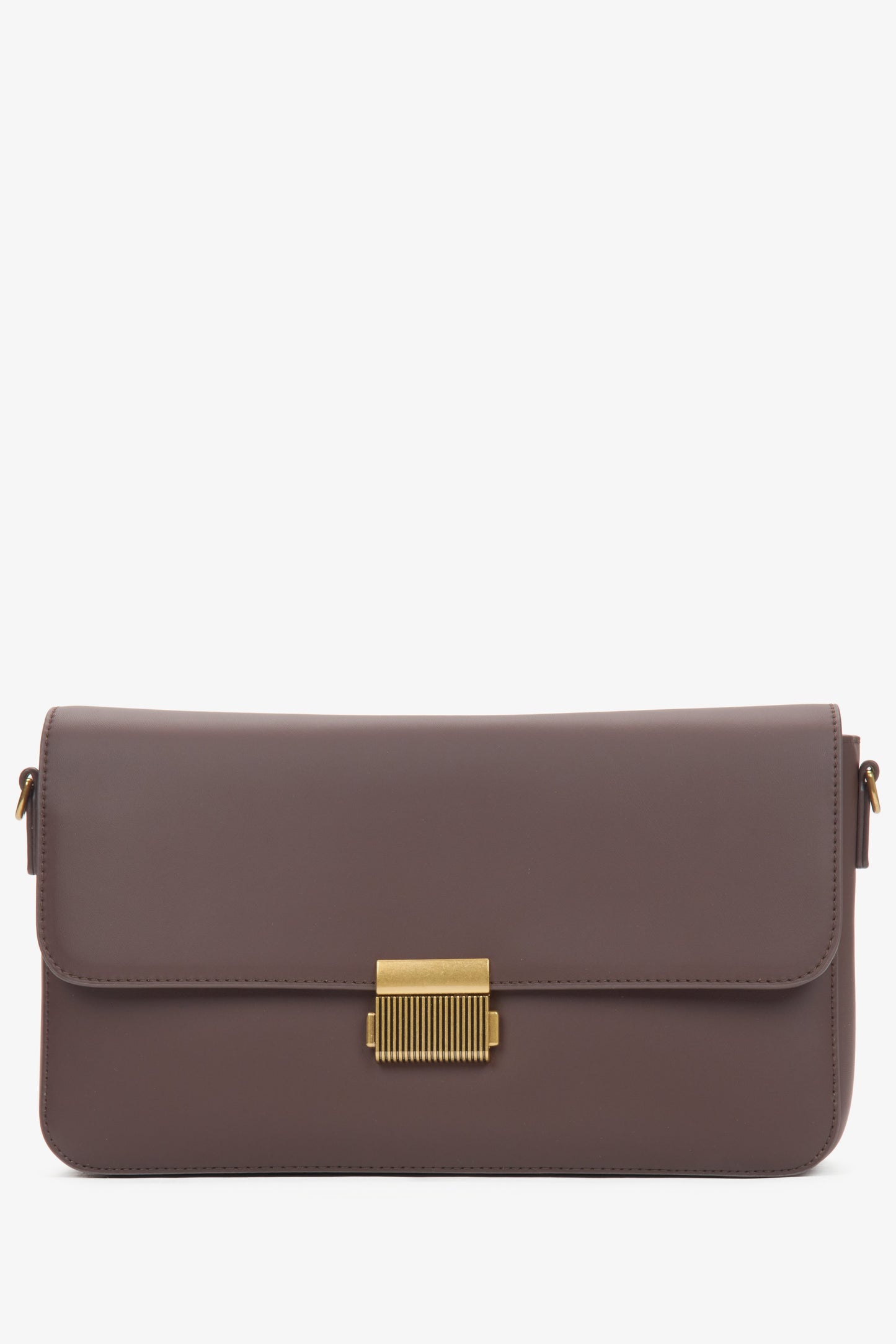 Ciemnobrązowa listonoszka damska ze skóry naturalnej ze złotymi okuciami Estro ER00116638