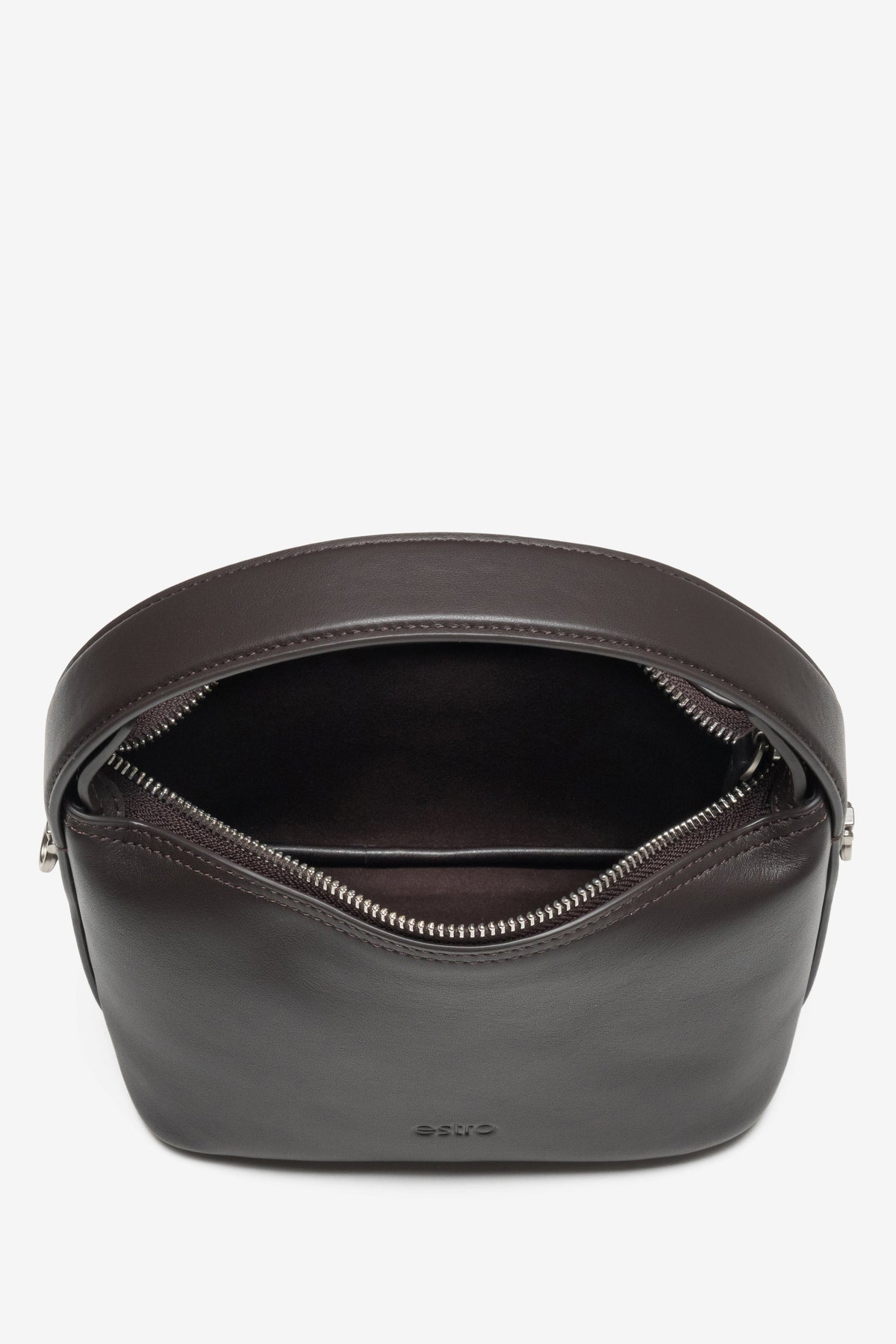 Stylowa mała torebka crossbody damska ciemnobrązowa ze skóry naturalnej Estro