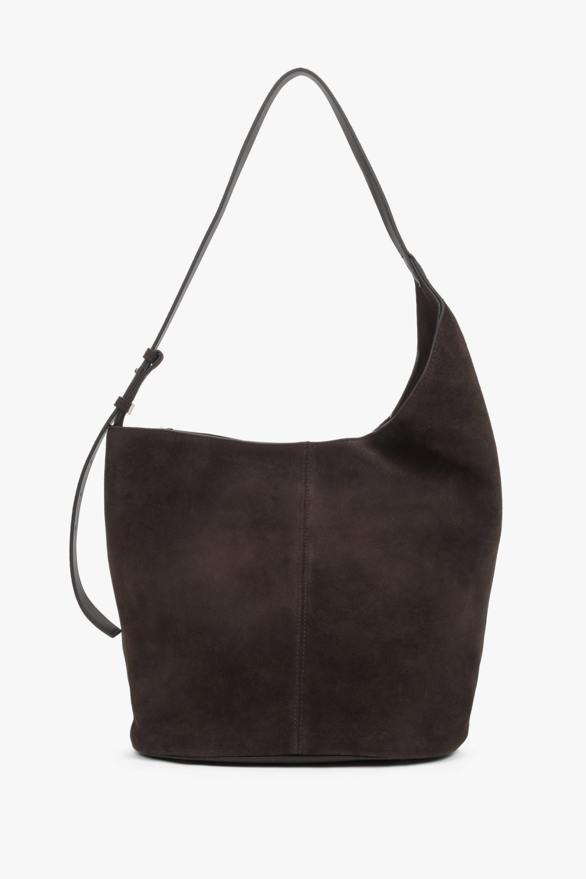 Ciemnobrązowa shopperka damska typu hobo z weluru naturalnego Estro ER00119803.