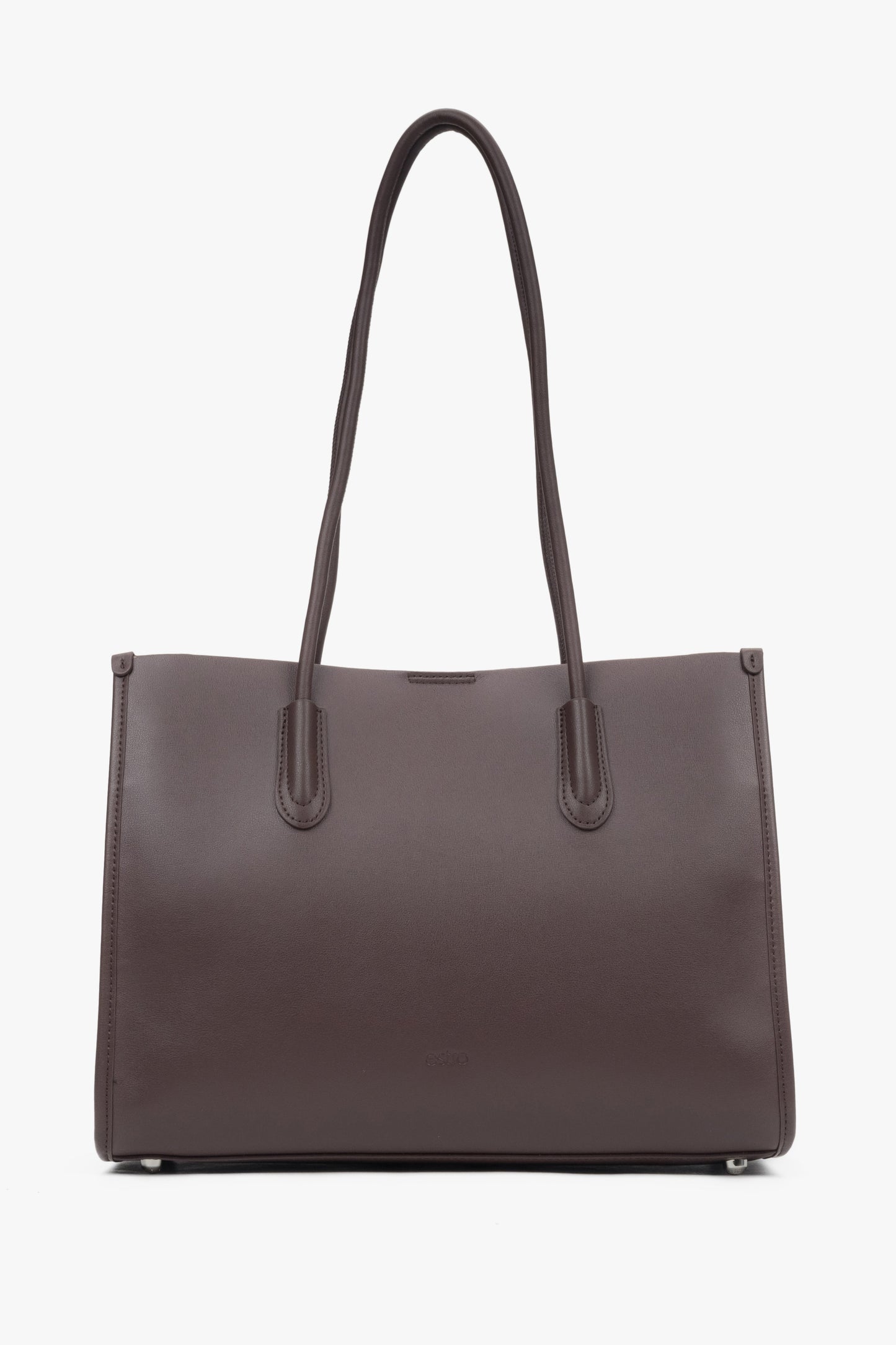 Ciemnobrązowa skórzana shopperka damska z długimi rączkami Estro ER00118032.