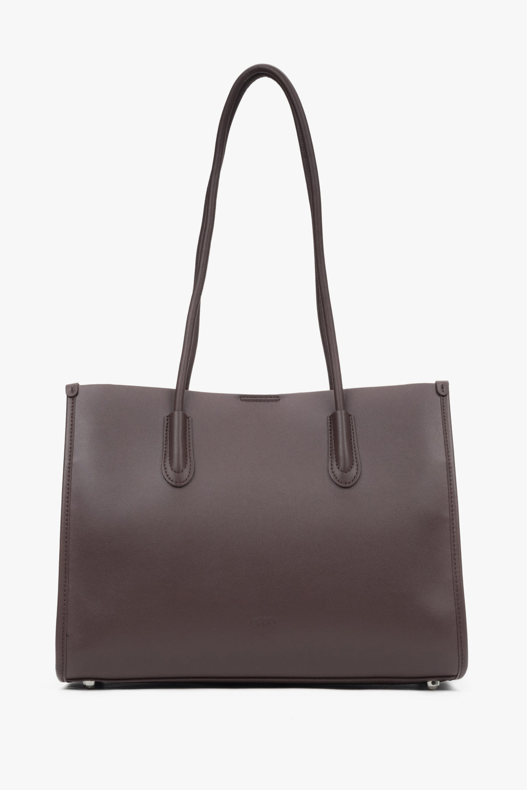 Ciemnobrązowa skórzana shopperka damska z długimi rączkami Estro ER00118032.