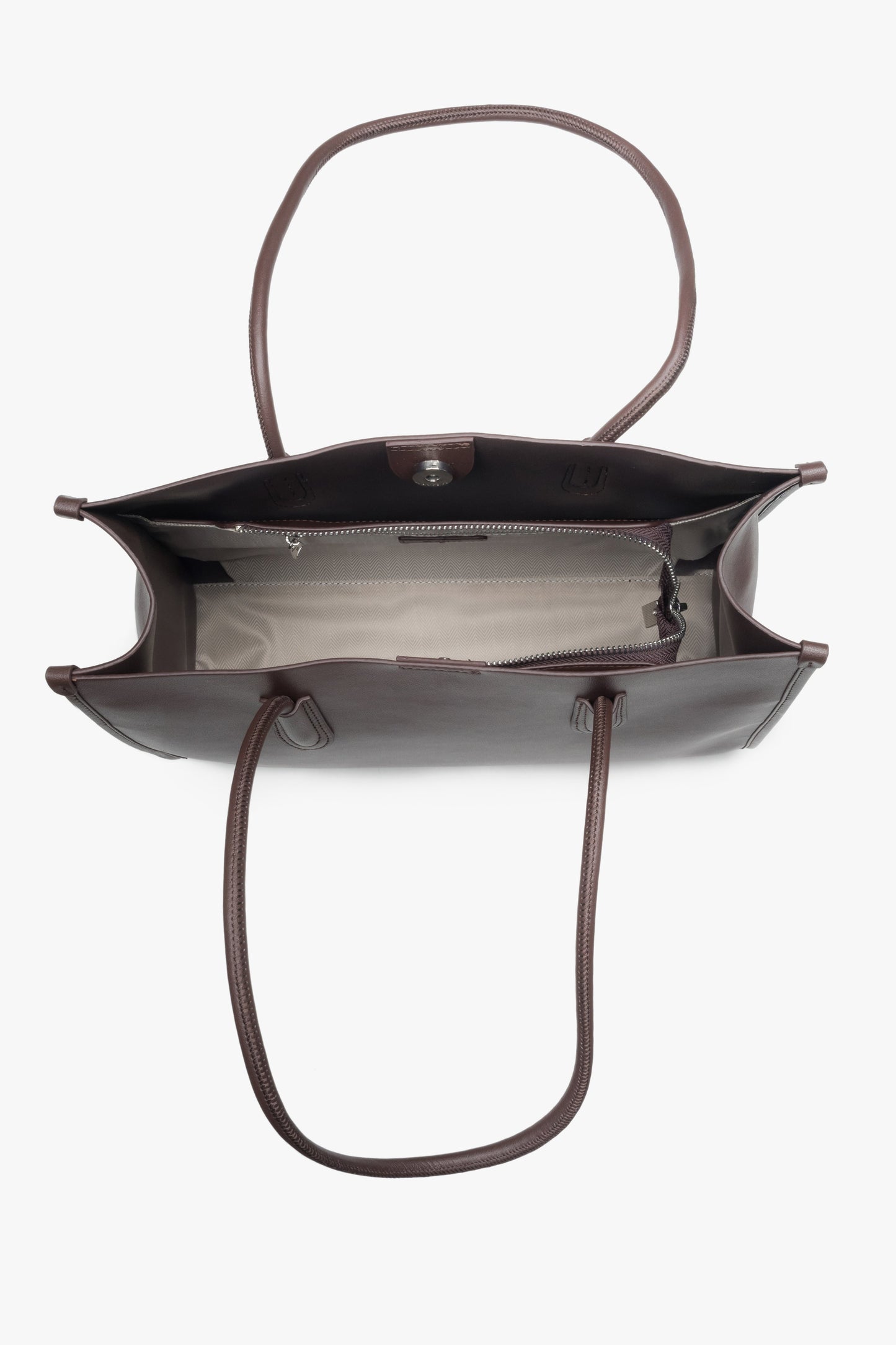 Ciemnobrązowa, skórzana shopperka damska z długimi rączkami, Estro.