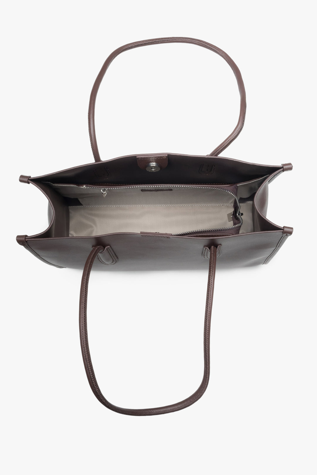 Ciemnobrązowa, skórzana shopperka damska z długimi rączkami, Estro.