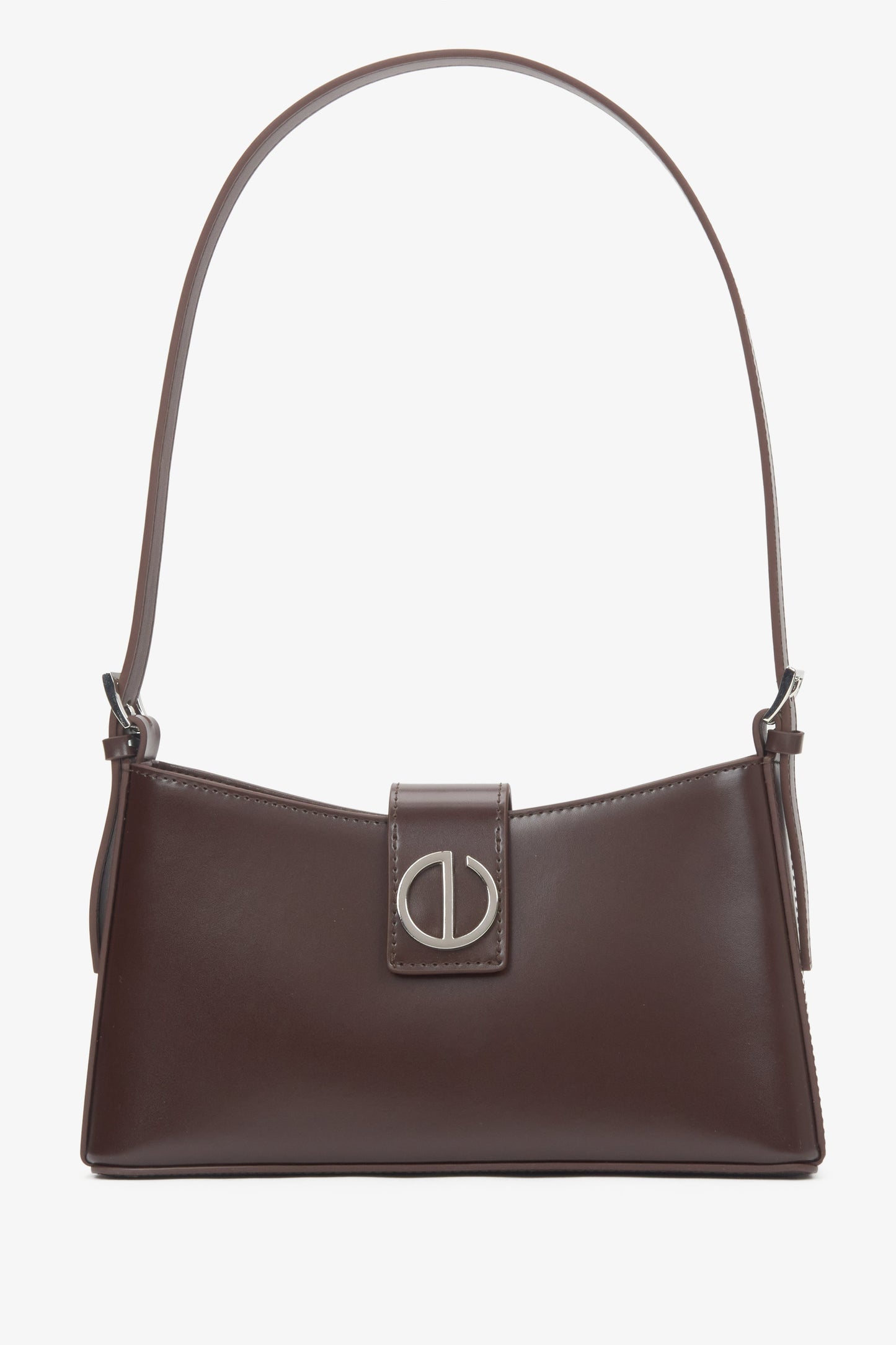 Ciemnobrązowa skórzana torebka damska na ramię ze srebrnymi okuciami Estro ER00116633.