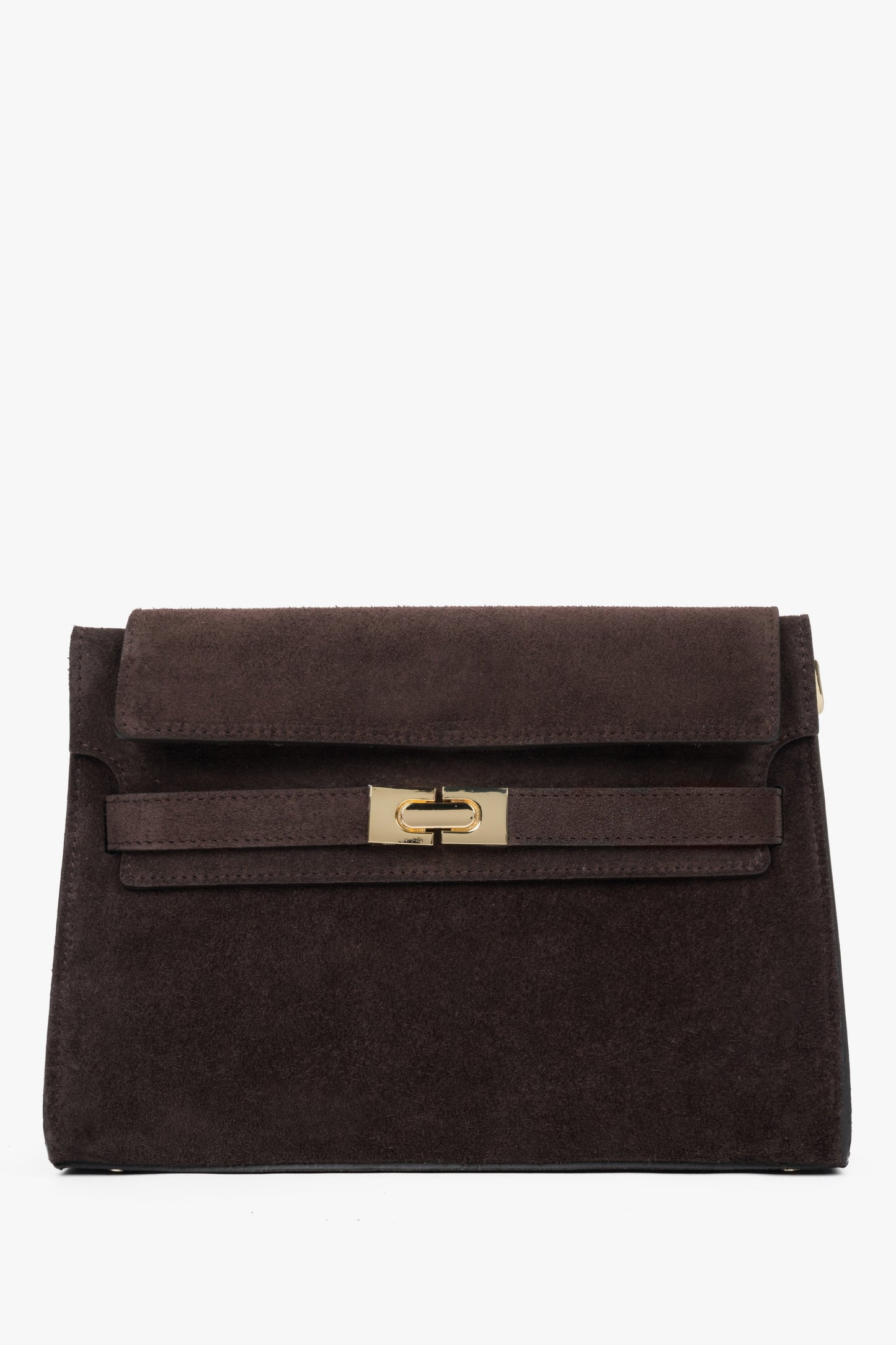 Ciemnobrązowa torba damska na ramię z włoskiego weluru naturalnego Premium Estro ER00118736.