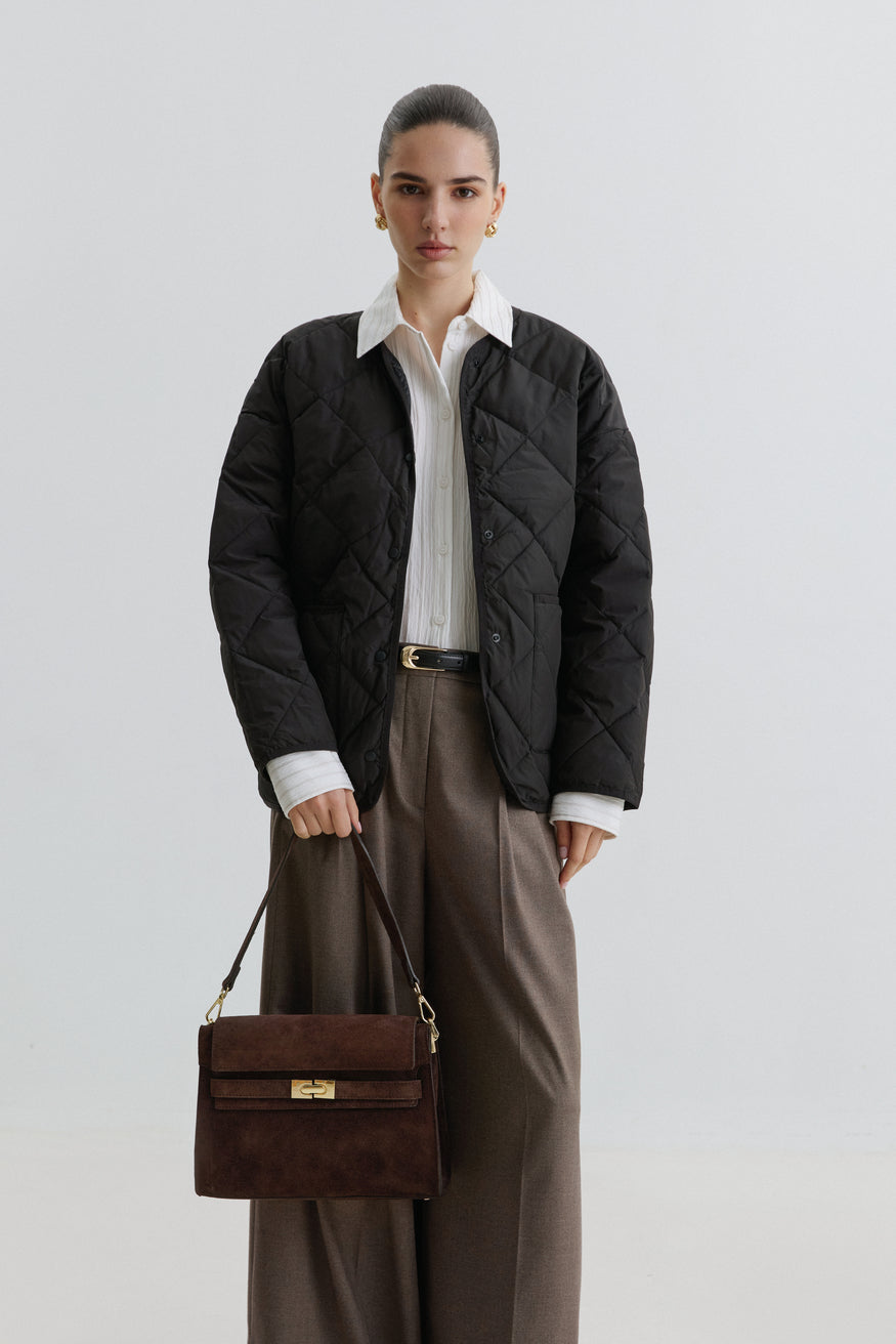 Ciemnobrązowa torba damska na ramię z włoskiego weluru naturalnego Premium Estro ER00118736