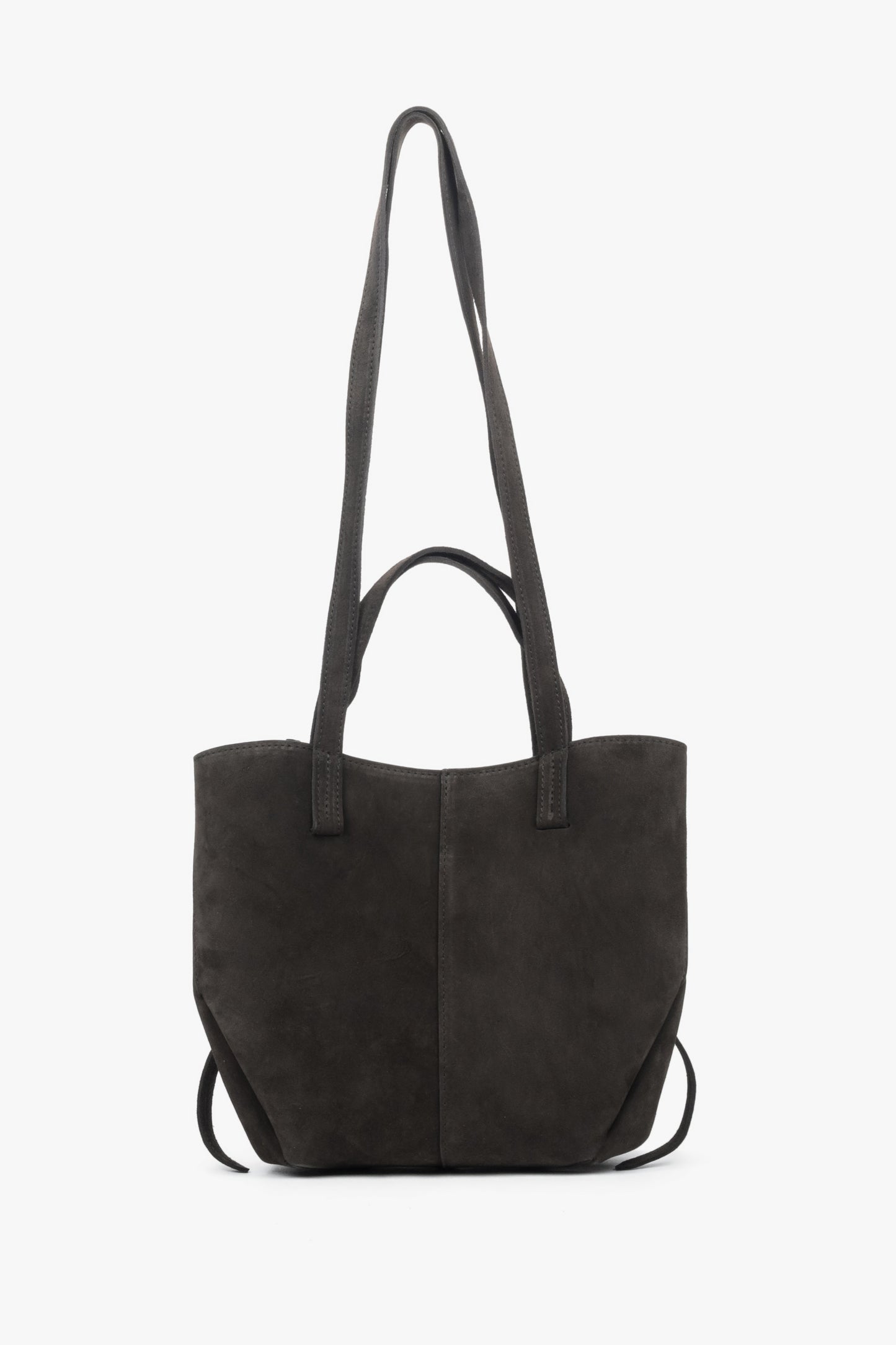 Ciemnobrązowa torebka damska z długimi rączkami z włoskiego weluru naturalnego Premium Estro ER00118368.