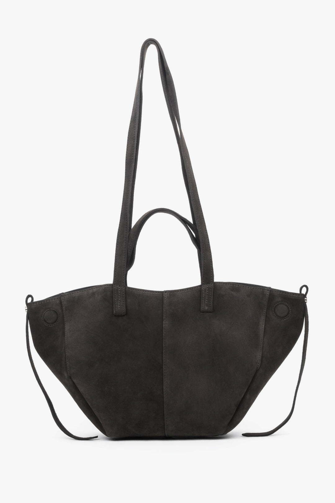 Ciemnobrązowa torebka damska z długimi rączkami z włoskiego weluru naturalnego Premium.