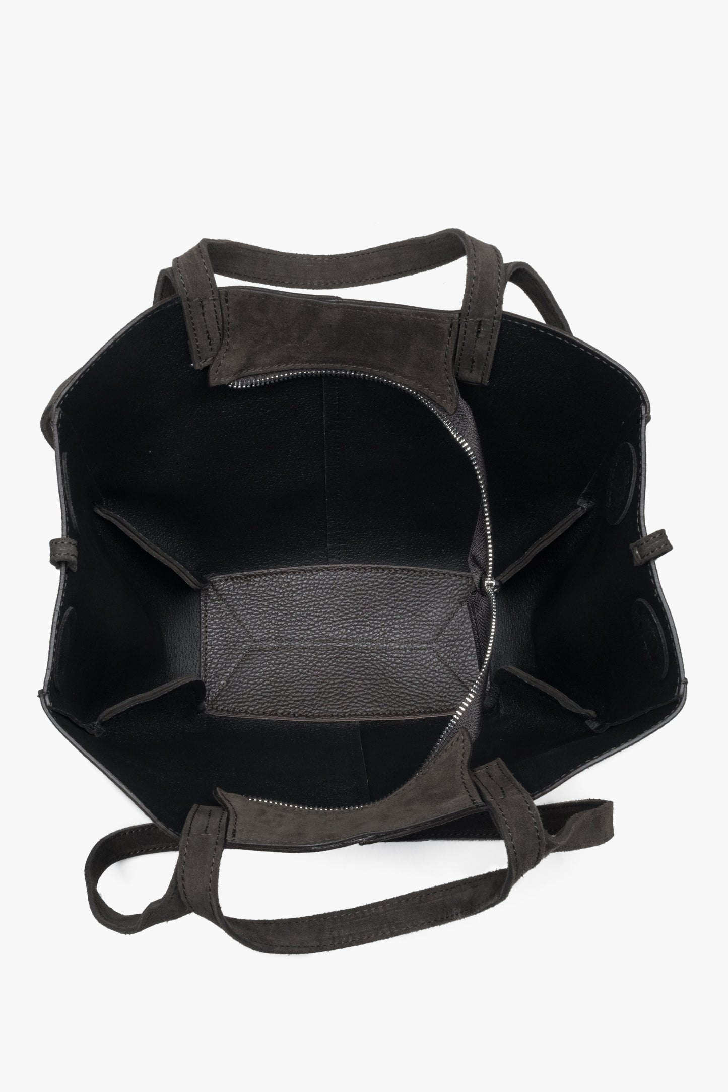 Damska ciemnobrązowa torebka z długimi rączkami z włoskiego weluru naturalnego Premium Estro.