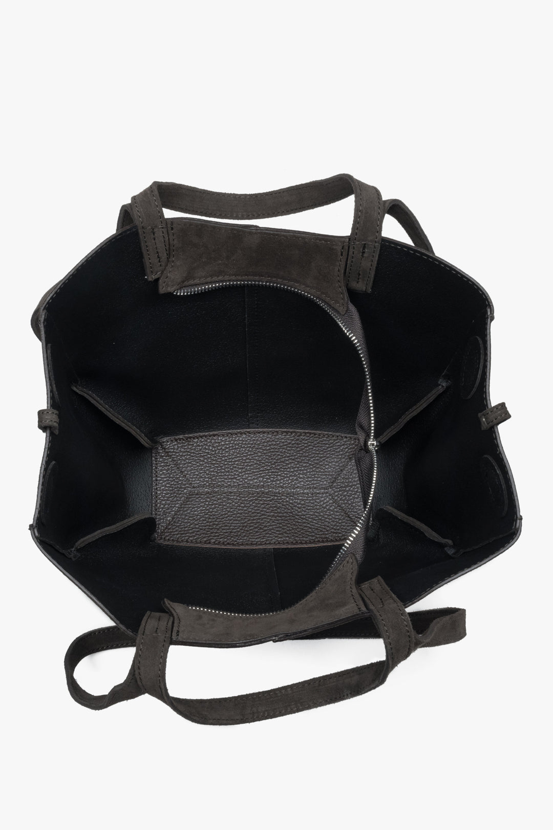 Damska ciemnobrązowa torebka z długimi rączkami z włoskiego weluru naturalnego Premium Estro.