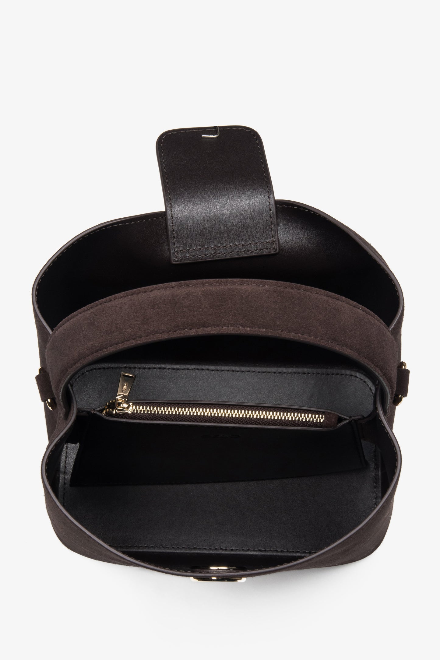 Torebka damska do ręki, ciemnobrązowa, z weluru naturalnego, Estro.