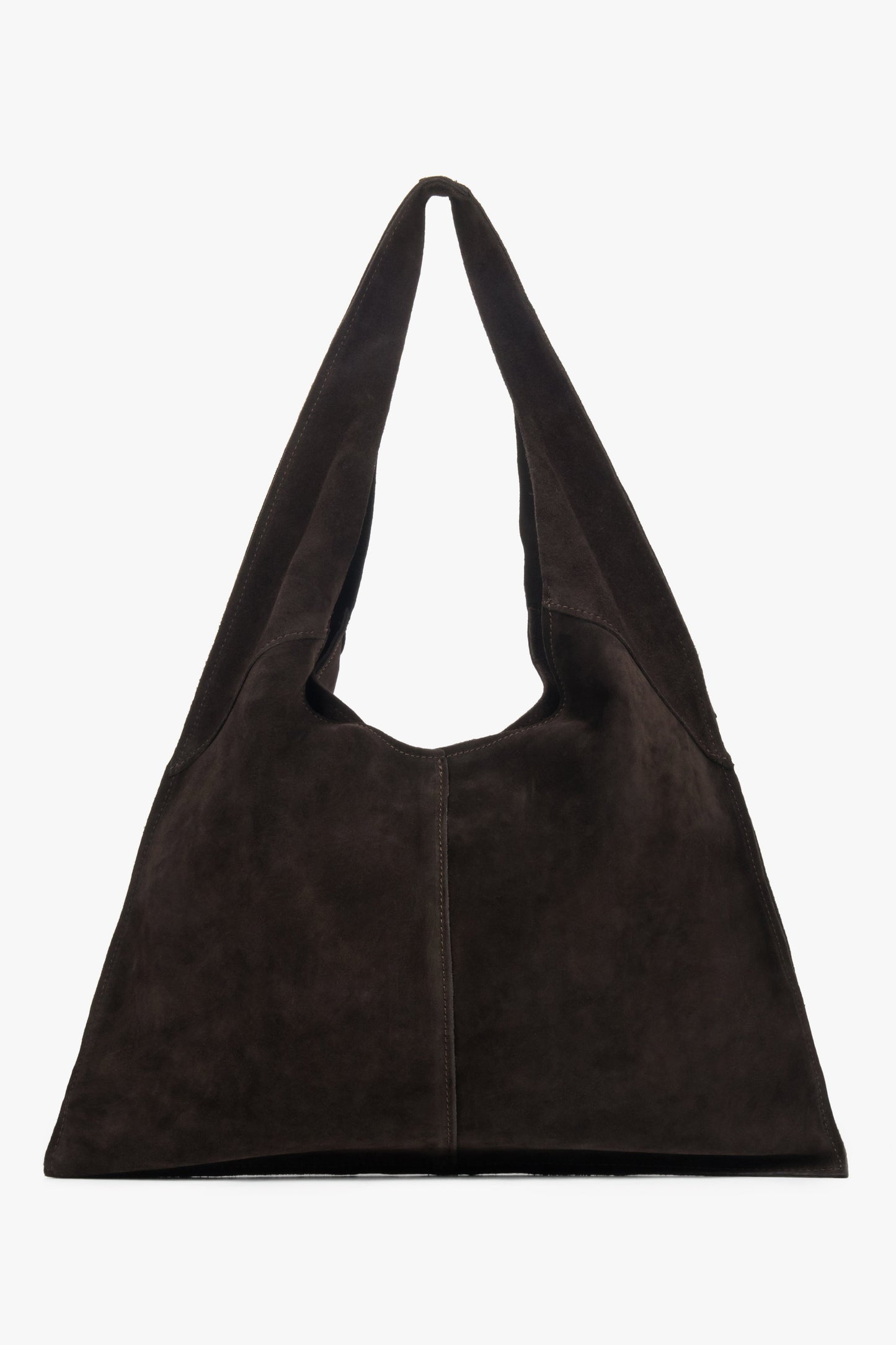 Ciemnobrązowa torebka damska typu hobo z włoskiego weluru naturalnego Premium ER00118649.